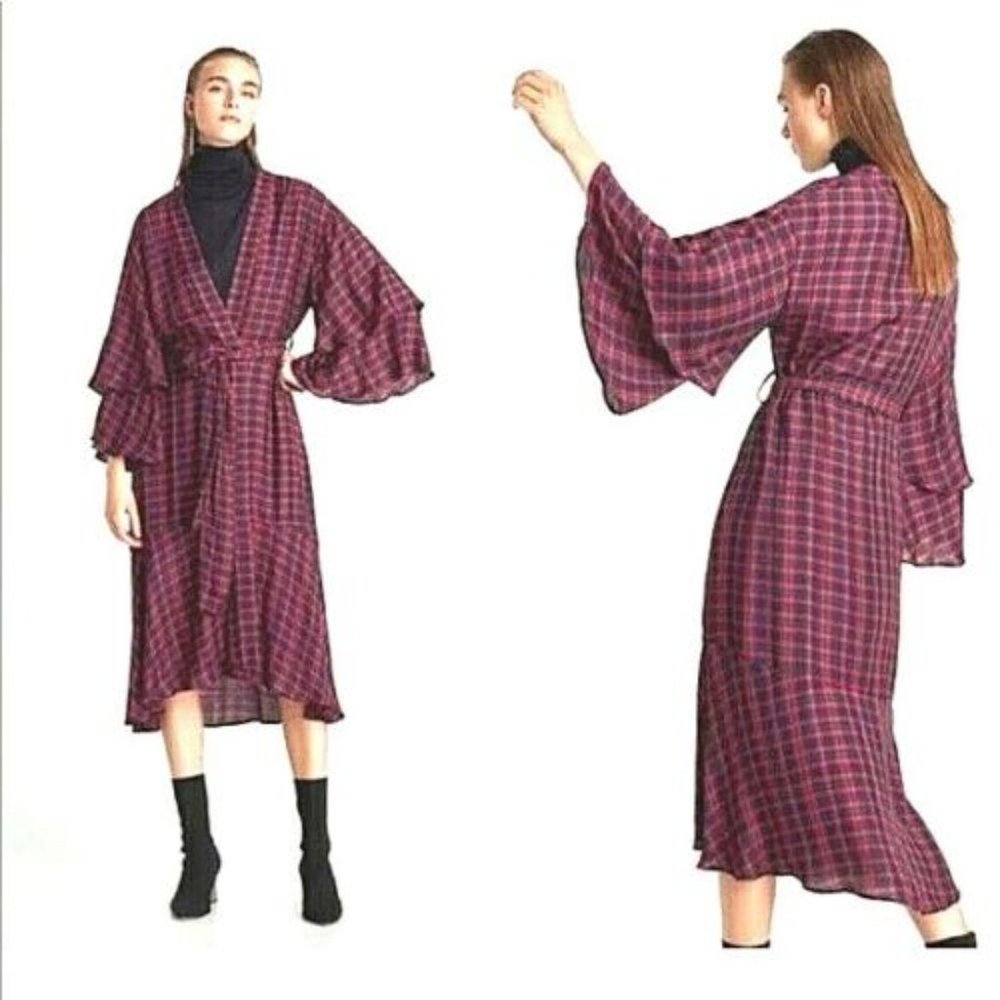 Zara Basci Wrap Dress Size XSmall Plaid Kimono